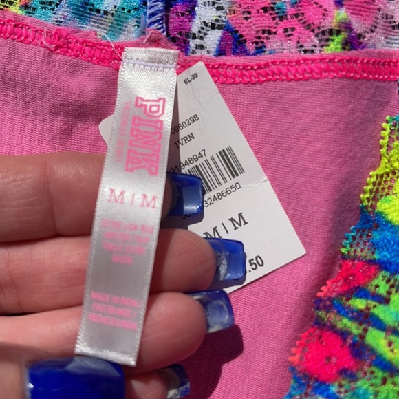VS Pink Panties w Colorful Lace Waist NWT Size M Extra Low Rise Hipster - Picture 6 of 7